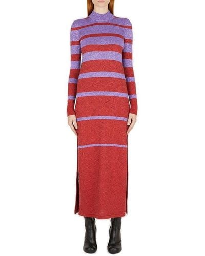 Rabanne Metallic Stripe Knitted Midi Dress - Red