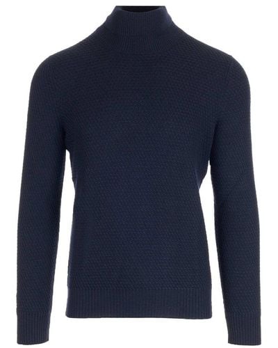 Tagliatore Textured-knit Long Sleeved Tulterneck Sweater - Blue