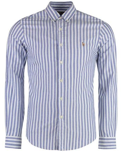 Polo Ralph Lauren Logo Embroidered Striped Buttoned Shirt - Blue