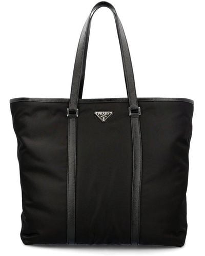 Prada Logo Plaque Medium Tote Bag - Black