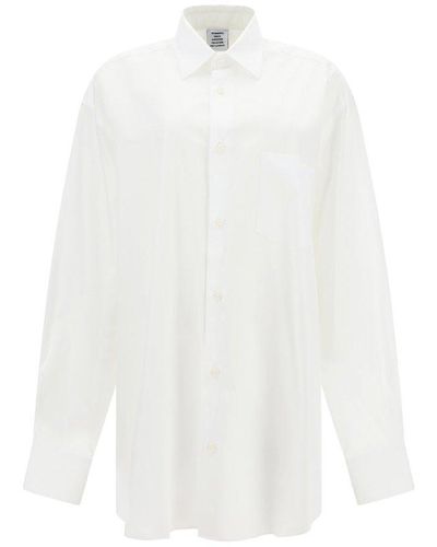 Vetements Logo Printed Button-up Oversized Shirt - White
