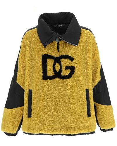 Dolce & Gabbana Logo Detailed Faux Fur Sweatshirt - Yellow