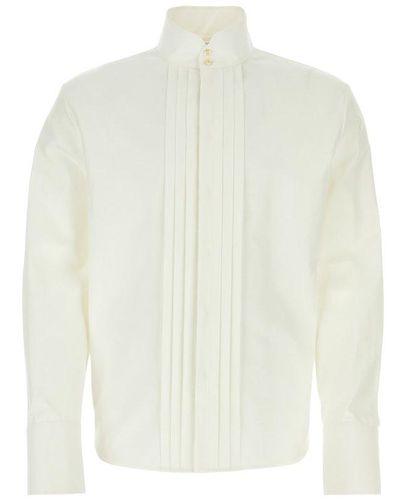 Saint Laurent Pleated Long-sleeved Shirt - White