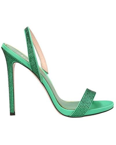 Gedebe Rhinestone Embellished High Stiletto Heel Sandals - Green