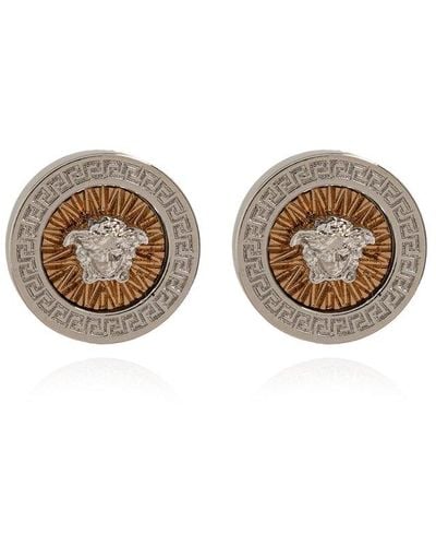 Versace Earrings With Logo, - Metallic