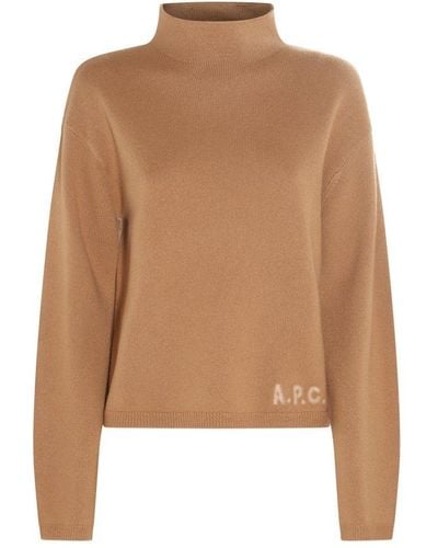 A.P.C. Funnel Neck Knitted Sweater - Brown