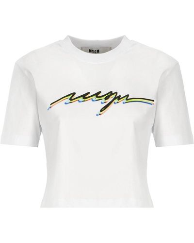 MSGM Logo-printed Crewneck T-shirt - White
