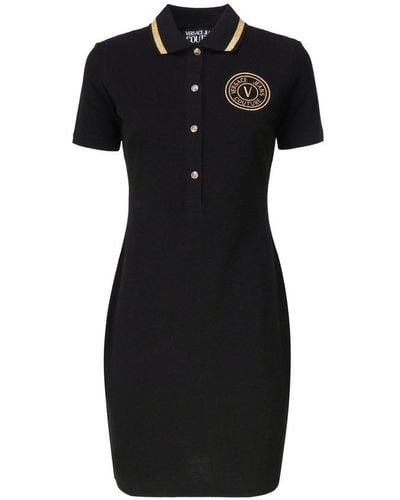 Versace V-emblem Straight Hem Polo Dress - Black