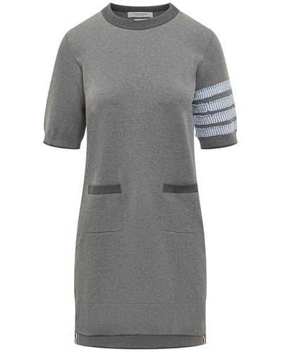 Thom Browne Cotton Dress With 4Bar Logo - Gray