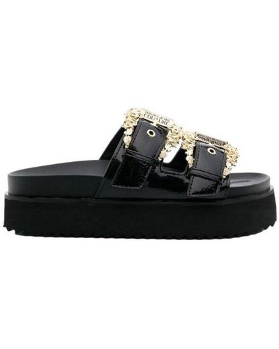 Versace Arizona Double-buckled Slip-on Sandals - Black