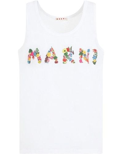 Marni Logo Printed Tank Top - White