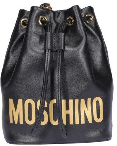 Moschino Logo Printed Bucket Bag - Black
