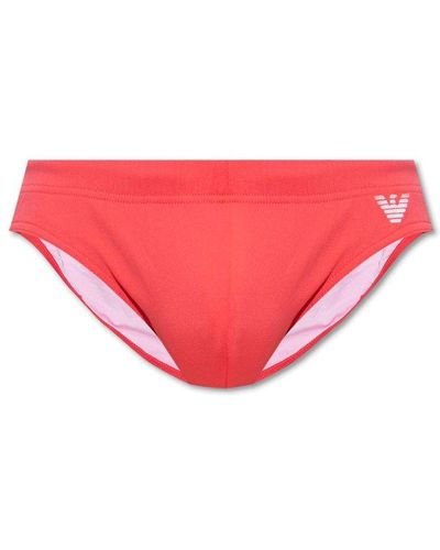 Emporio Armani Logo-embroidered Swimming Briefs - Pink
