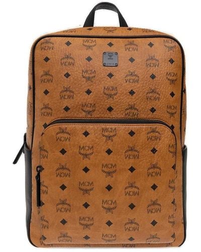 MCM Monogrammed Backpack, - Brown