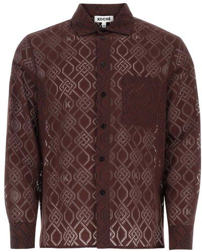 Koche Monogram-pattern Buttoned Shirt - Brown