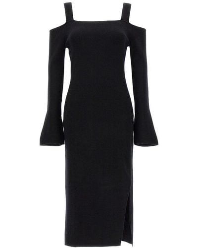Twin Set Off-shoulder Ribbed-knitted Midi Dress - Black