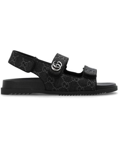 Gucci Monogrammed Logo Plaque Sandals - Black
