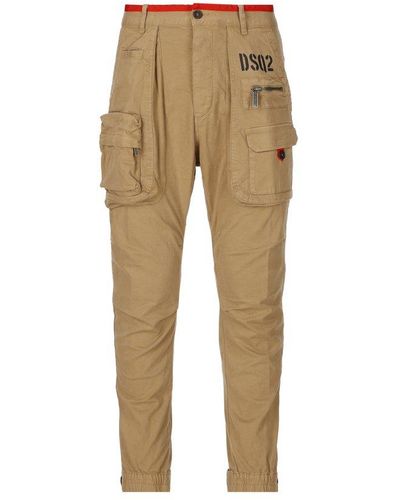 DSquared² Logo Printed Cargo Trousers - Natural
