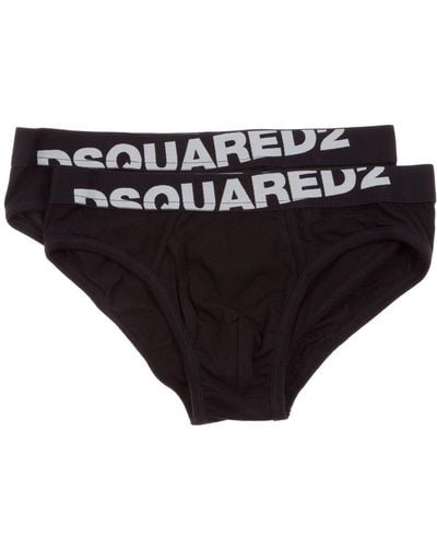 DSquared² Two Pack Logo Waistband Briefs - Black