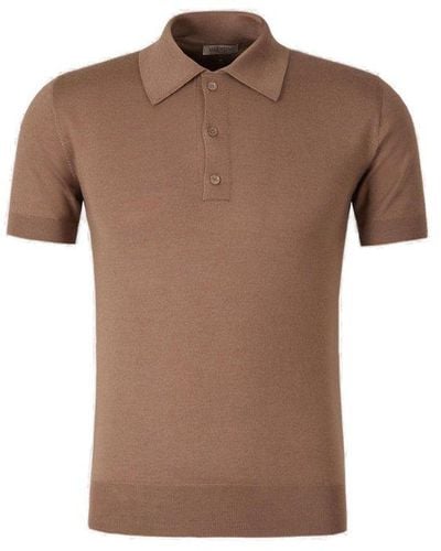 Valentino Button Detailed Short-sleeved Polo Shirt - Brown