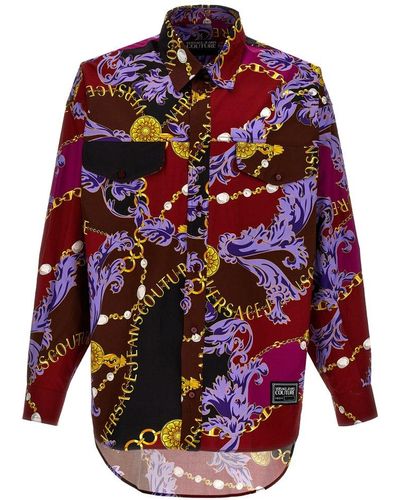 Versace Chain Couture-printed Buttoned Shirt - Red