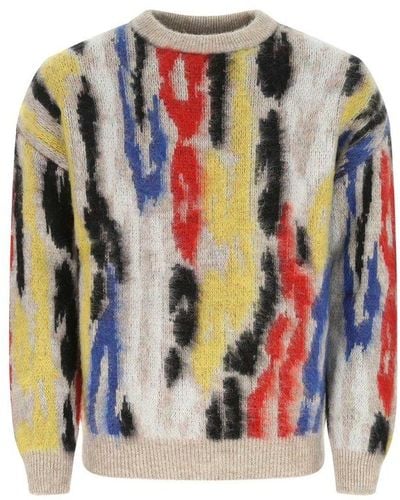 Saint Laurent Embroidered Wool Blend Sweater - Multicolor