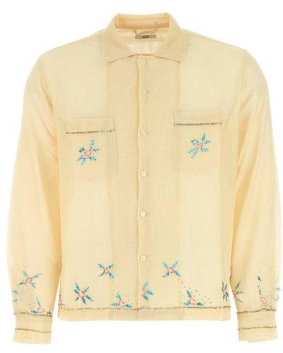 Bode Floral Detailed Buttoned Shirt - Natural