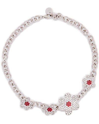 Marni Floral Embellished Chained Necklace - Metallic