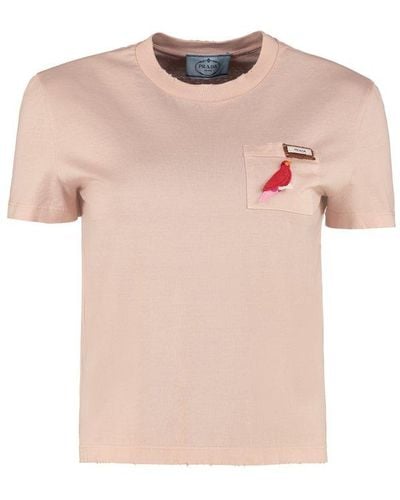 Prada Logo Patch Crewneck T-shirt - Pink