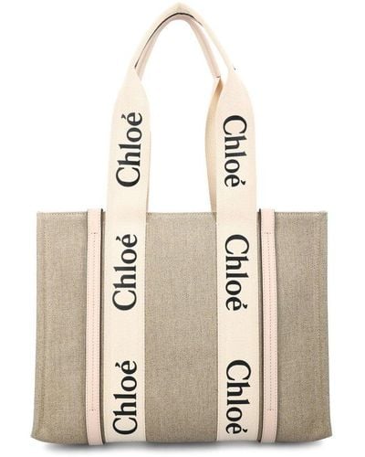 Chloé Woody Linen Tote Bag - Natural