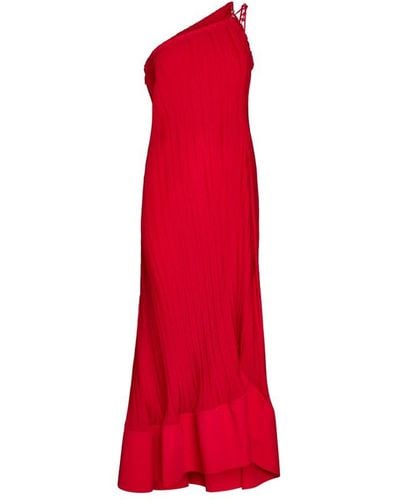 Lanvin One-shoulder Pleated Long Dress - Red