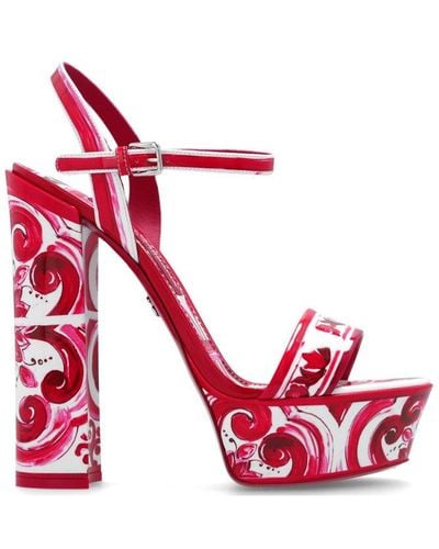 Dolce & Gabbana Maiolica Printed High Block Heel Sandals - Red