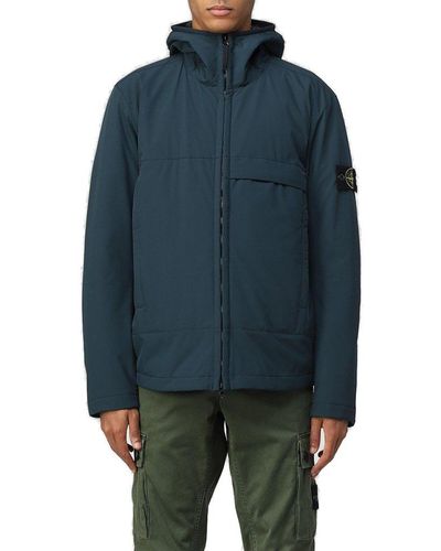 Stone Island Compass-patch Hooded Jacket - Blue
