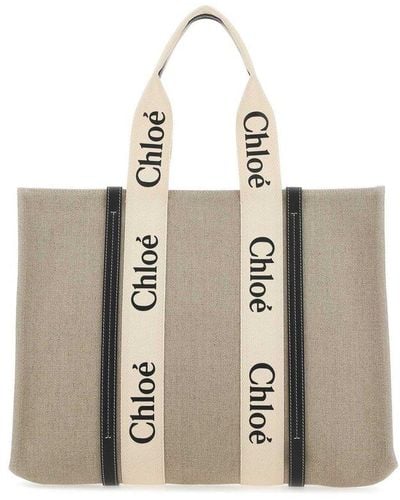 Chloé Woody Large Canvas & Leather Tote - Natural