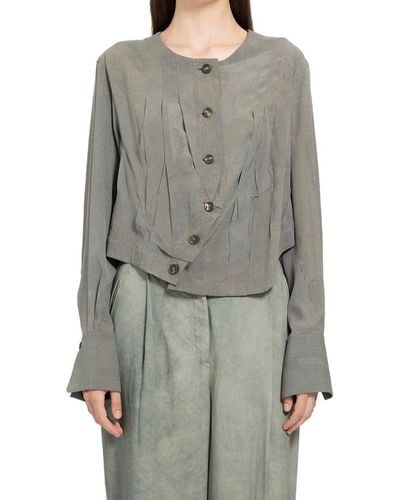 Ziggy Chen Asymmetric Wrinkled Buttoned Shirt - Gray