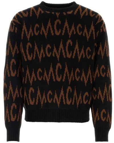 MCM Logo Intarsia-knitted Crewneck Sweater - Black
