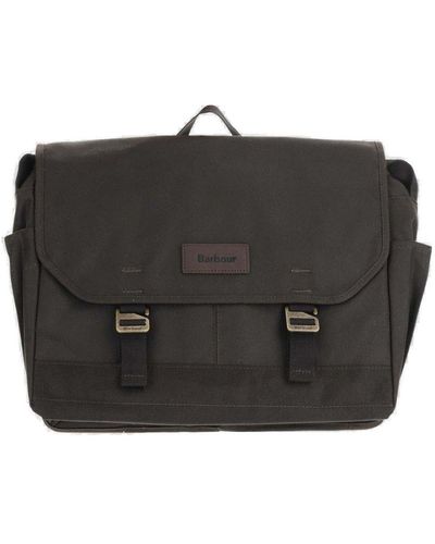 Barbour Logo Patch Foldover Top Shoulder Bag - Black