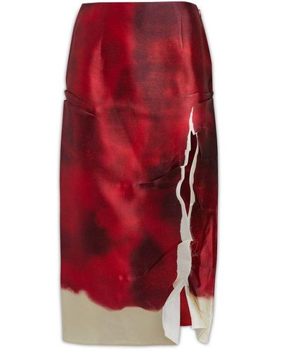 Prada Abstract-print Slit Pencil Skirt - Red