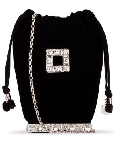 Roger Vivier Embellished Drawstring Mini Bucket Bag - Black