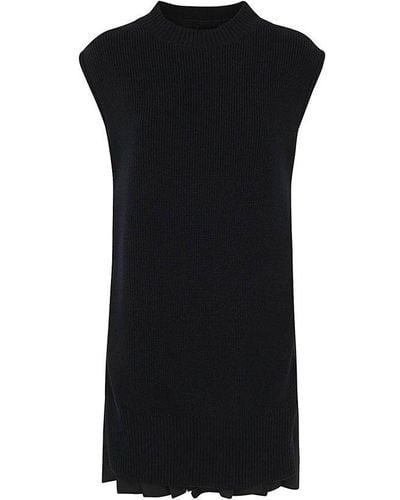 Sacai Cotton Poplin Knit Dress - Black