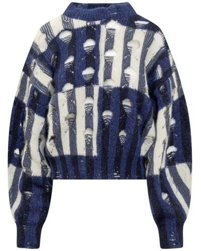 Off-White c/o Virgil Abloh Black And White Mohair And Wool Blend Shibori Sweater - Blue