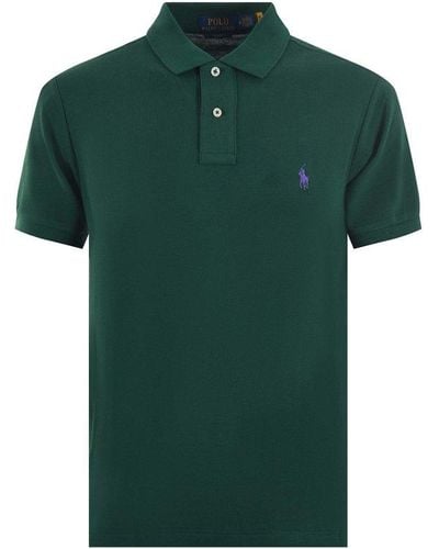 Polo Ralph Lauren Logo Embroidered Slim Fit Polo Shirt - Green
