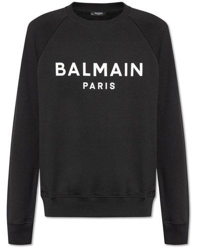 Balmain Logo Printed Crewneck Sweatshirt - Black