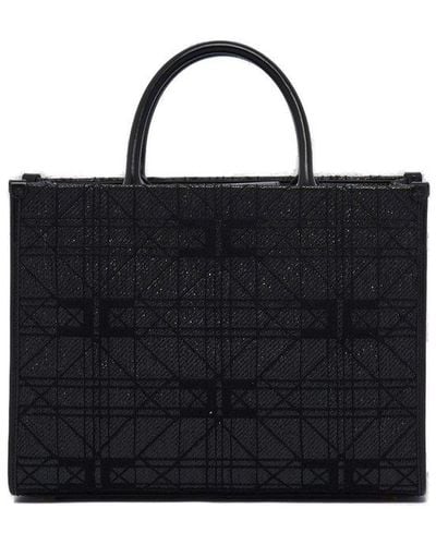 Elisabetta Franchi Logo Embroidered Medium Tote Bag - Black