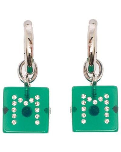 Marni Hoop Earring With Dice-shaped Charm In Green Transaprent Resin Woman