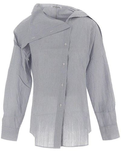 Acne Studios Stripe Detailed Off-shoulder Shirt - Grey