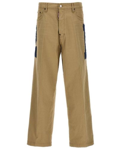 DSquared² Logo Patch Straight-leg Trousers - Natural