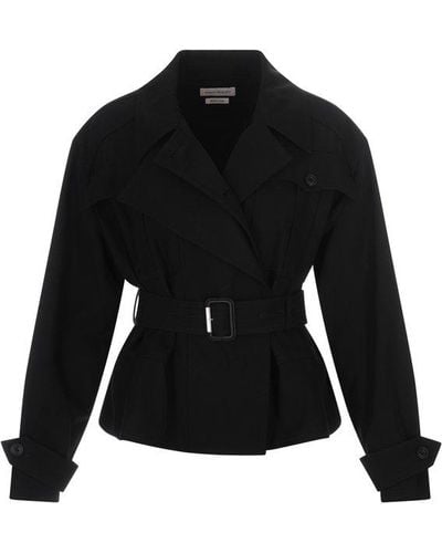 Alexander McQueen Military Jacket With Ruffles With Soft Shoulders - Black