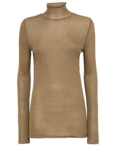 Lemaire Roll-neck Rib-knit Jumper - Natural