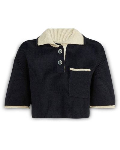 Jacquemus Arco Cropped Knitted Polo Shirt - Blue
